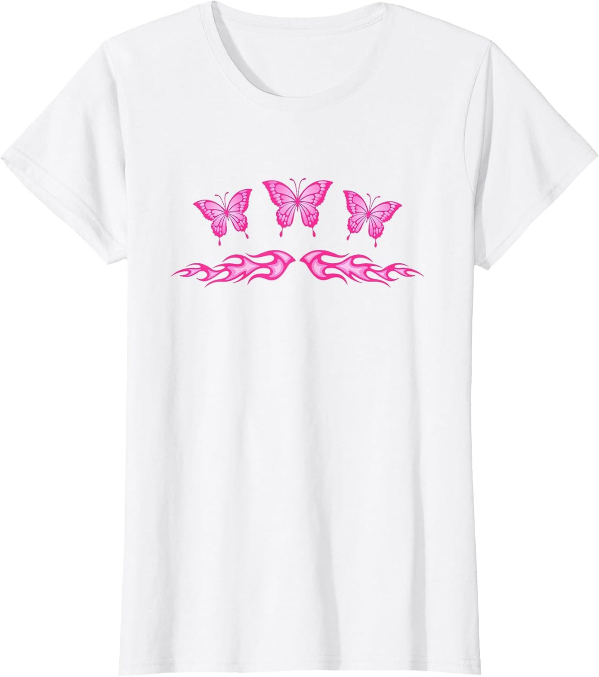 Fairycore Pink Butterfly Tattoo Flames y2k Egirl Aesthetic T-Shirt - White