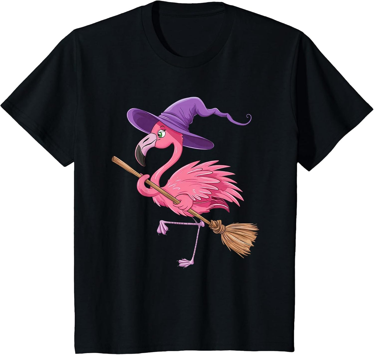Halloween Flamingo Witch Hats Scary Costumes Men Women Kids T-Shirt - Black