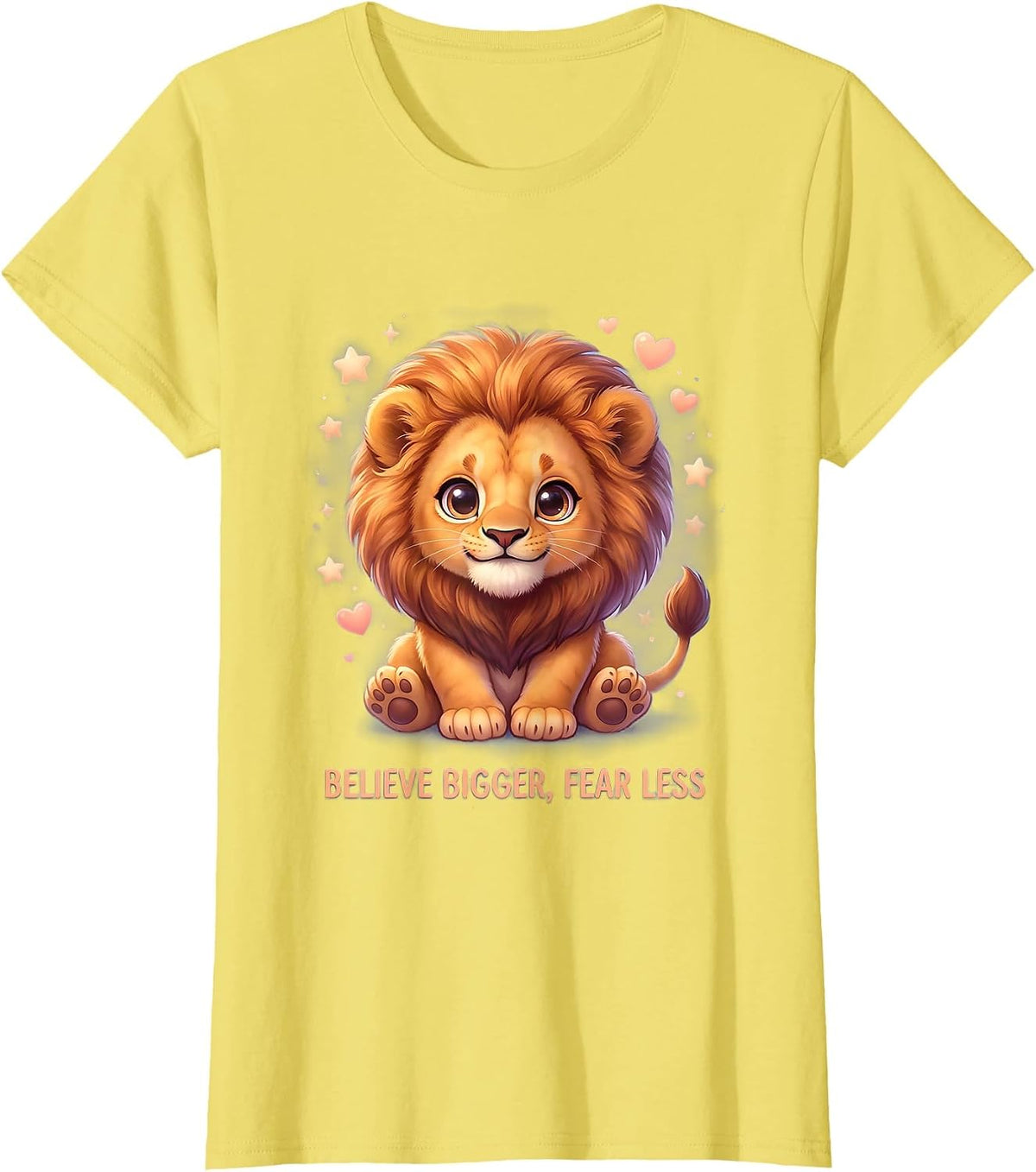 Believe Bigger Fear Less Faith Over Fear Design T-Shirt - Lemon Yellow