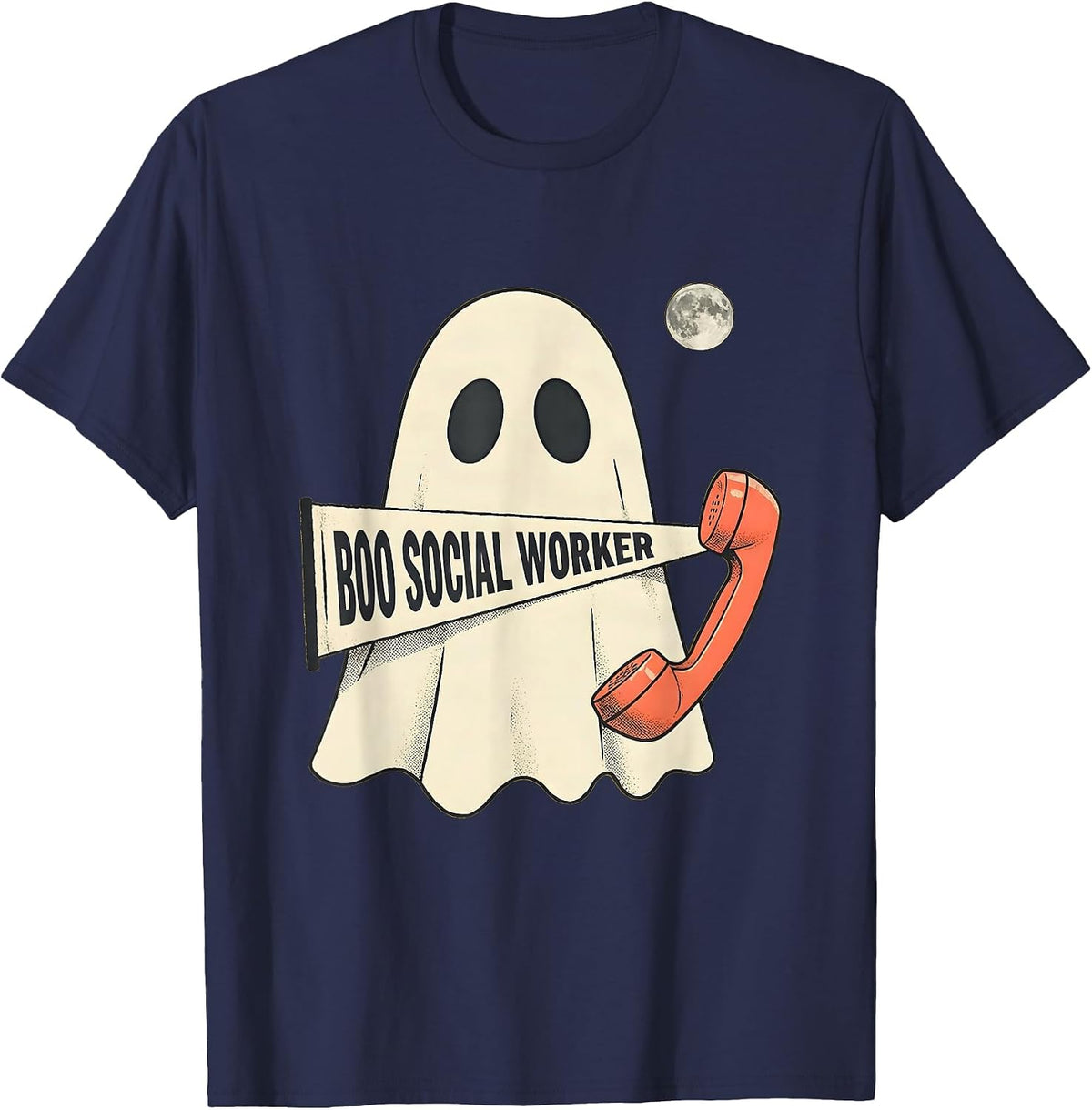 Boo Social Worker Midcentury Modern Cute Ghost Occupation T-Shirt - Navy Blue