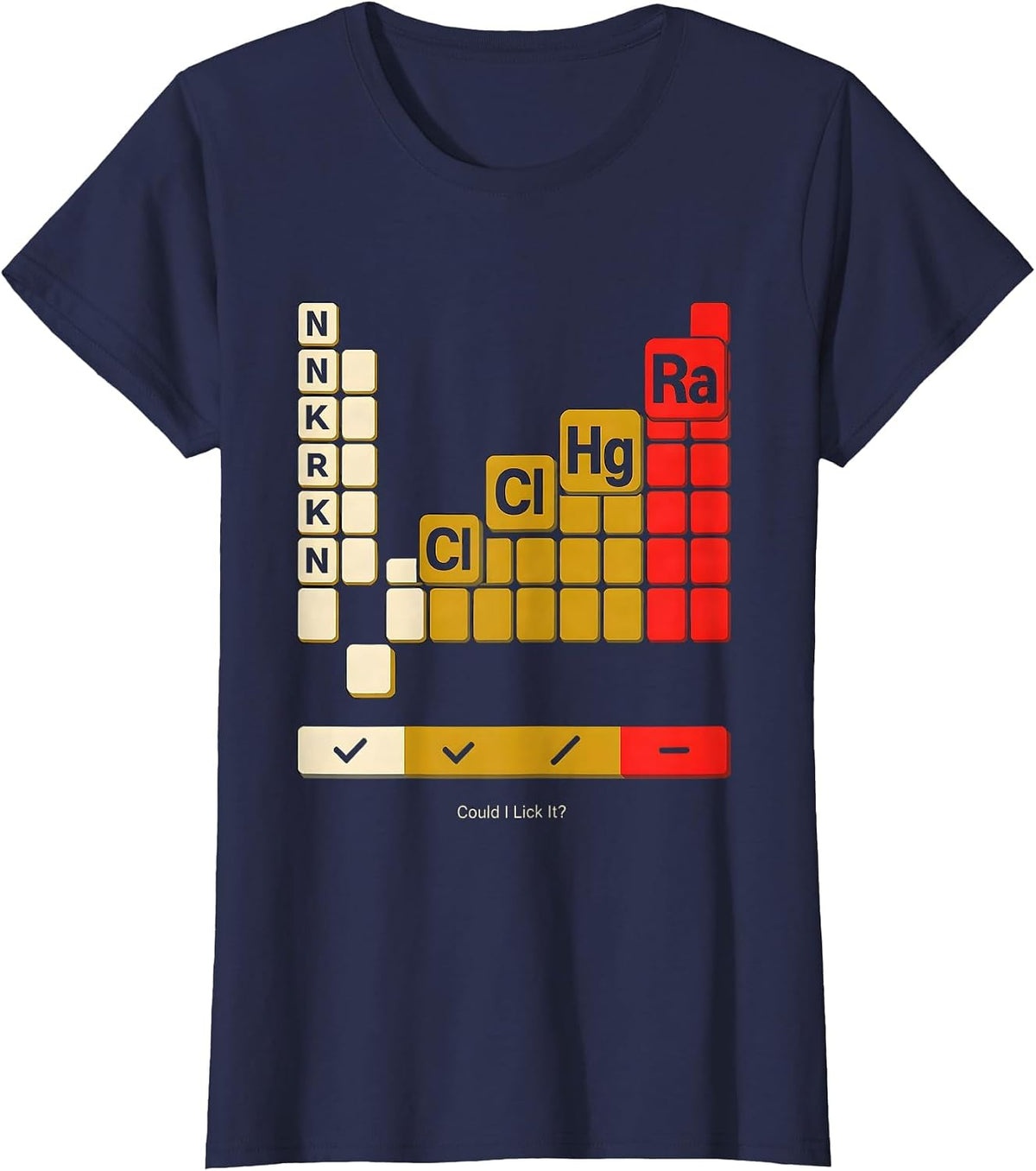 Women's Could I Lick It Funny Periodic Table Science Teacher Humor T-Shirt - Navy Blue