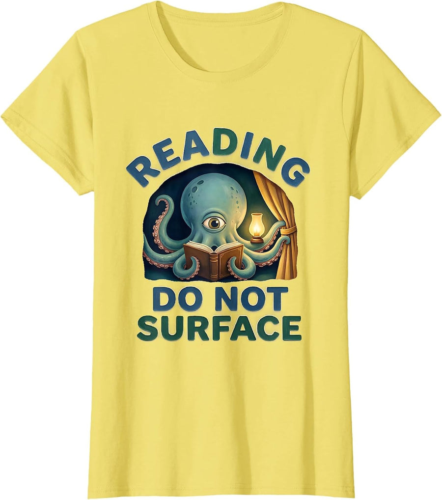 Reading Do Not Surface Storybook Octopus Book Lover Ocean T-Shirt - Lemon Yellow