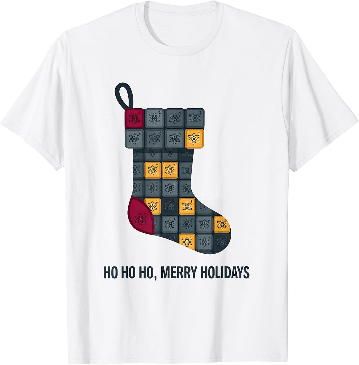 Men's Ho Ho Ho Merry Holidays Funny Periodic Table Chemistry Pun T-Shirt - White