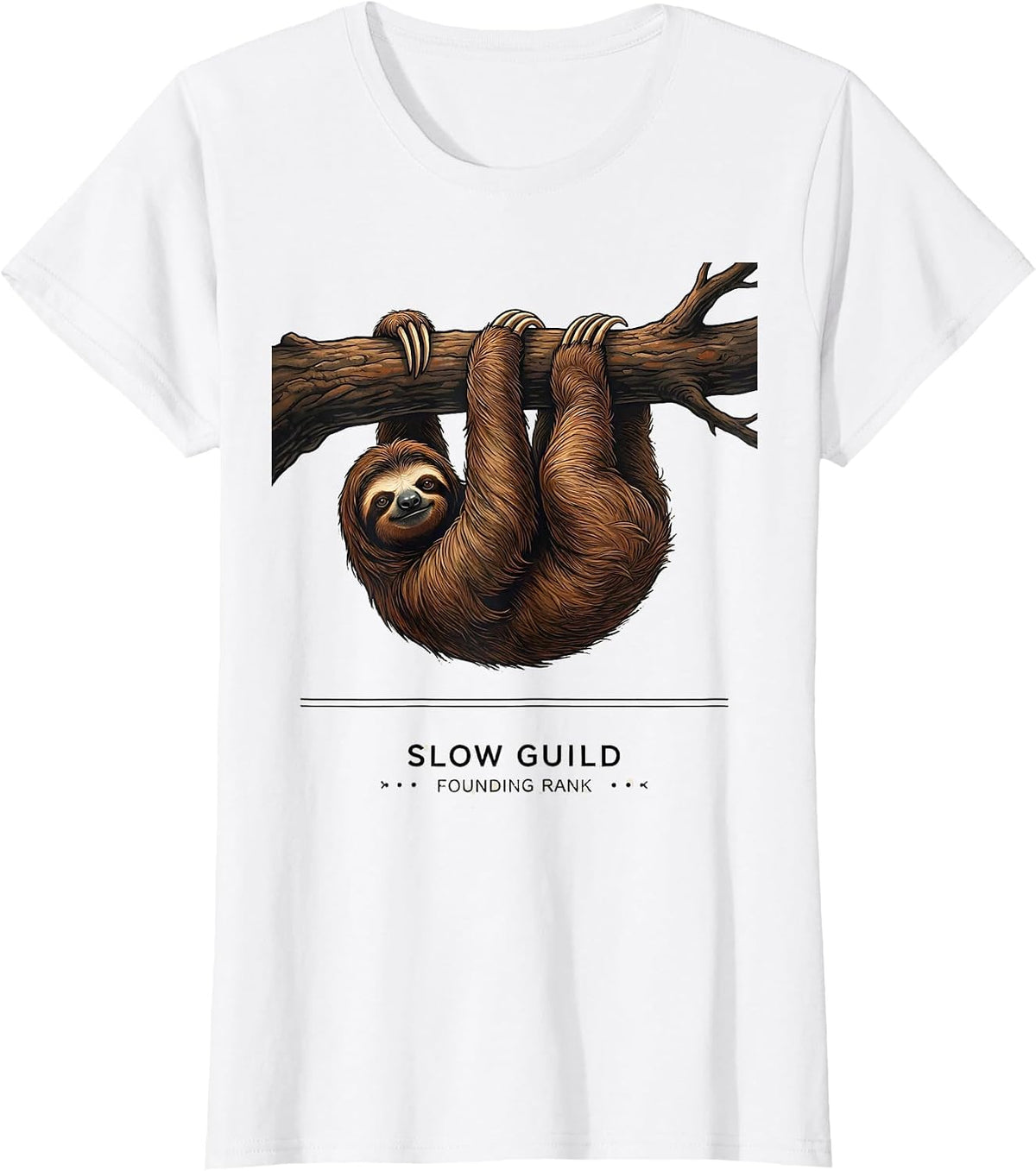 Slow Guild Founding Rank Funny Sloth Lover Gift T-Shirt - White
