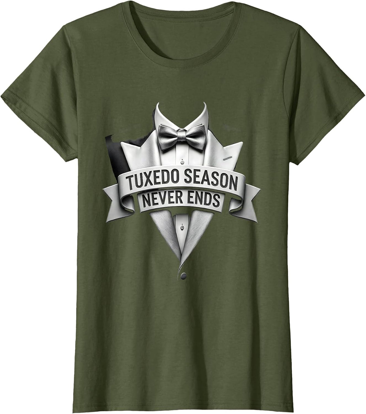 Women's Tuxedo Season Never Ends Formal Style Design T-Shirt - Olive Green