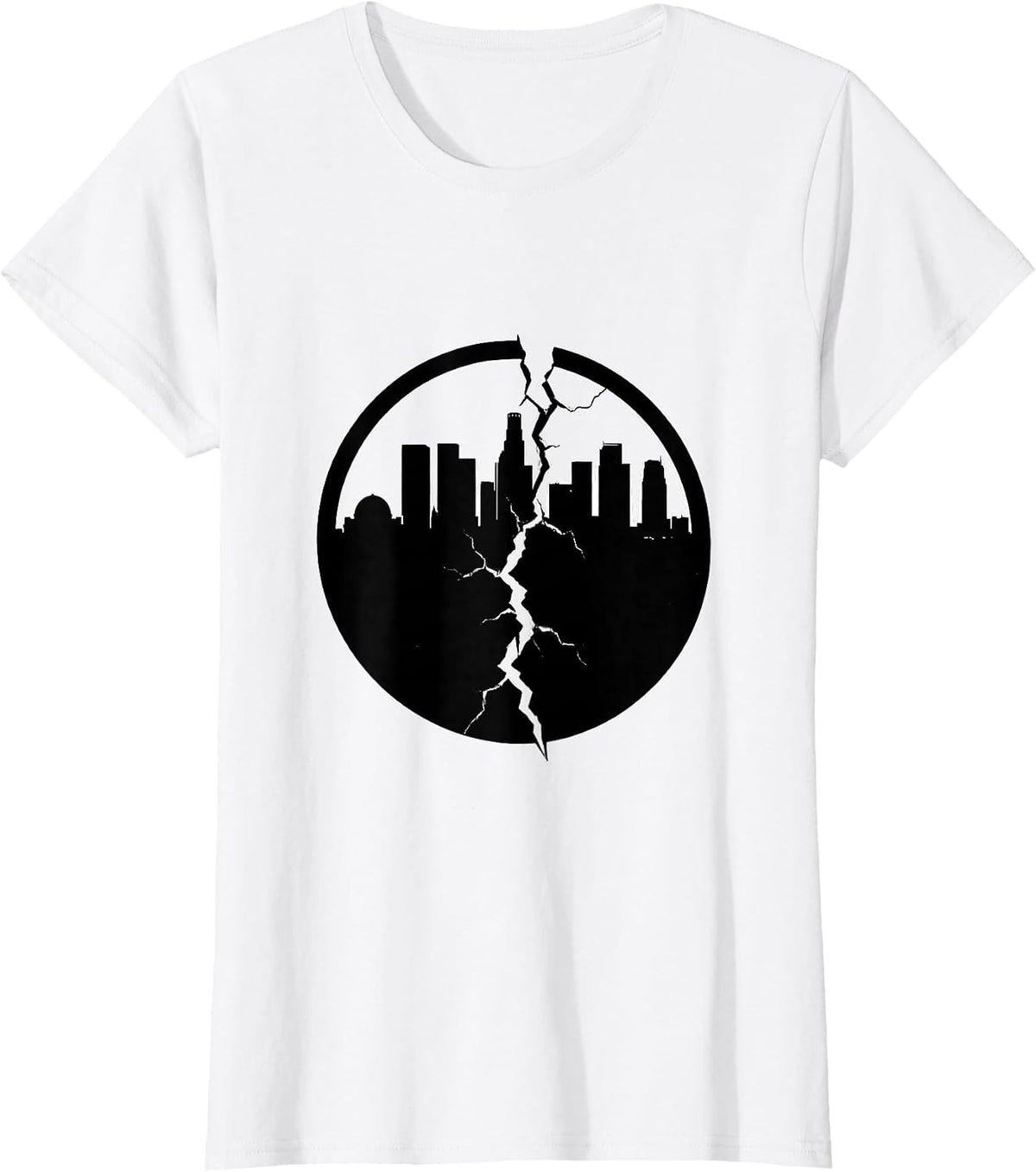 Los Angeles Earthquake Crack Sidewalk Graphic T-Shirt - White