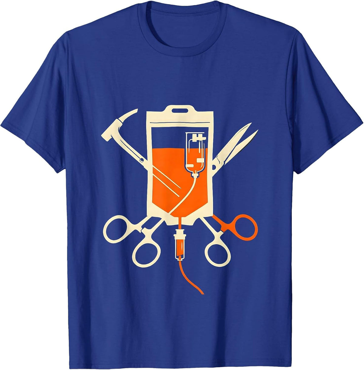 EMT IV Drip Bag Crossed Medical Tools Graphic T-Shirt - Royal Blue