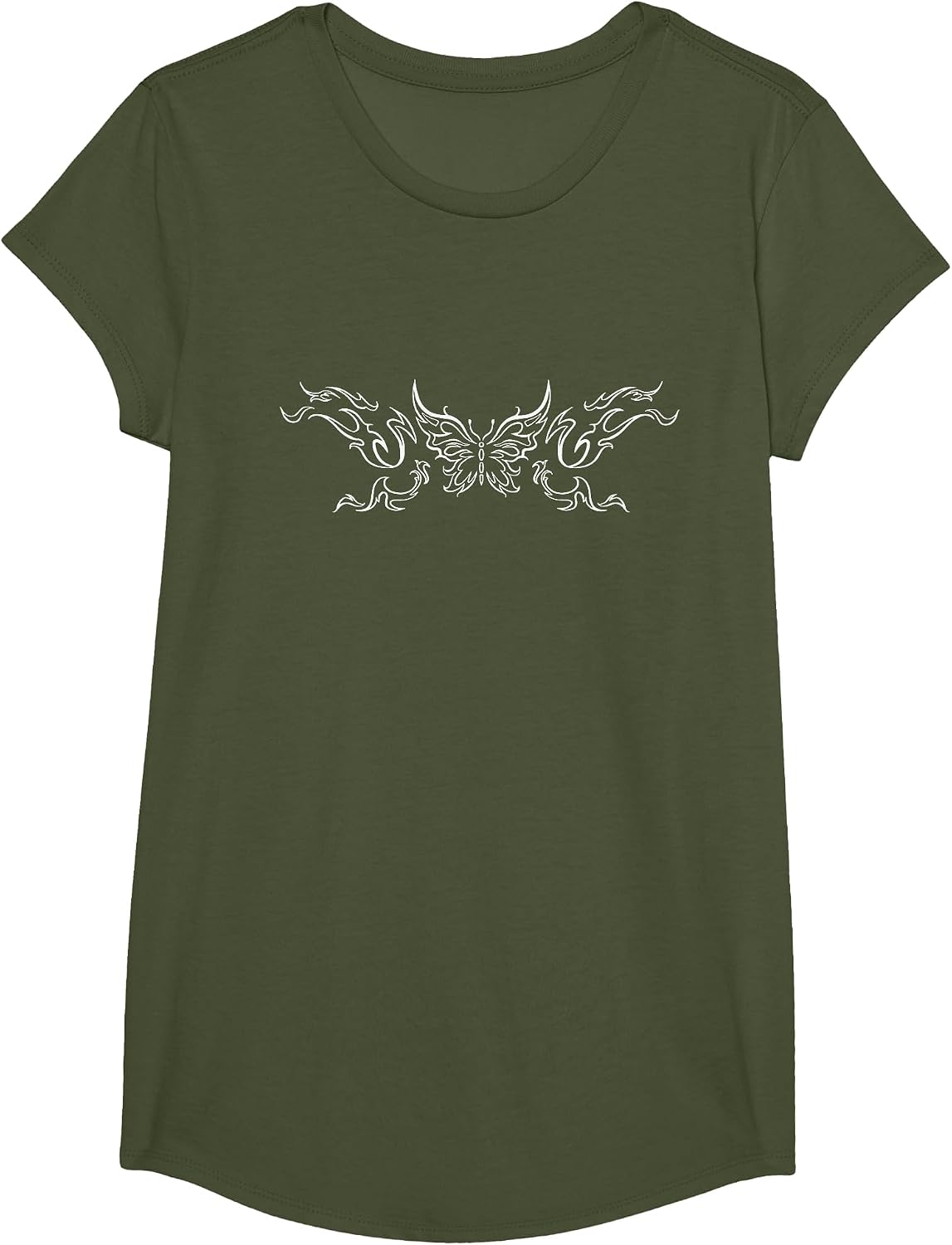 Butterfly Tattoo Grunge Fairycore Aesthetic Goth T-Shirt - Girls Olive Green