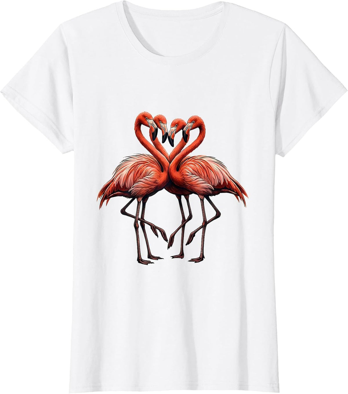 Women's Four Flamingo Flock Family Matching Novelty Humor T-Shirt - White