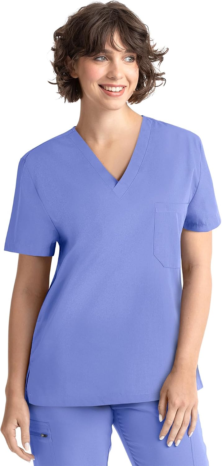 Tru Basic Unisex V-Neck 1-Pocket Scrub Top 10101 - Ceil Blue