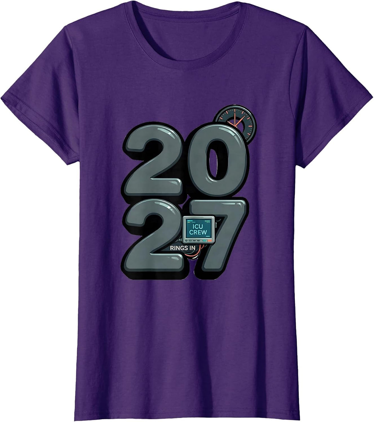 Women's ICU Crew Rings In 2027 Funny Nurse Crew New Years Eve Party T-Shirt - Purple