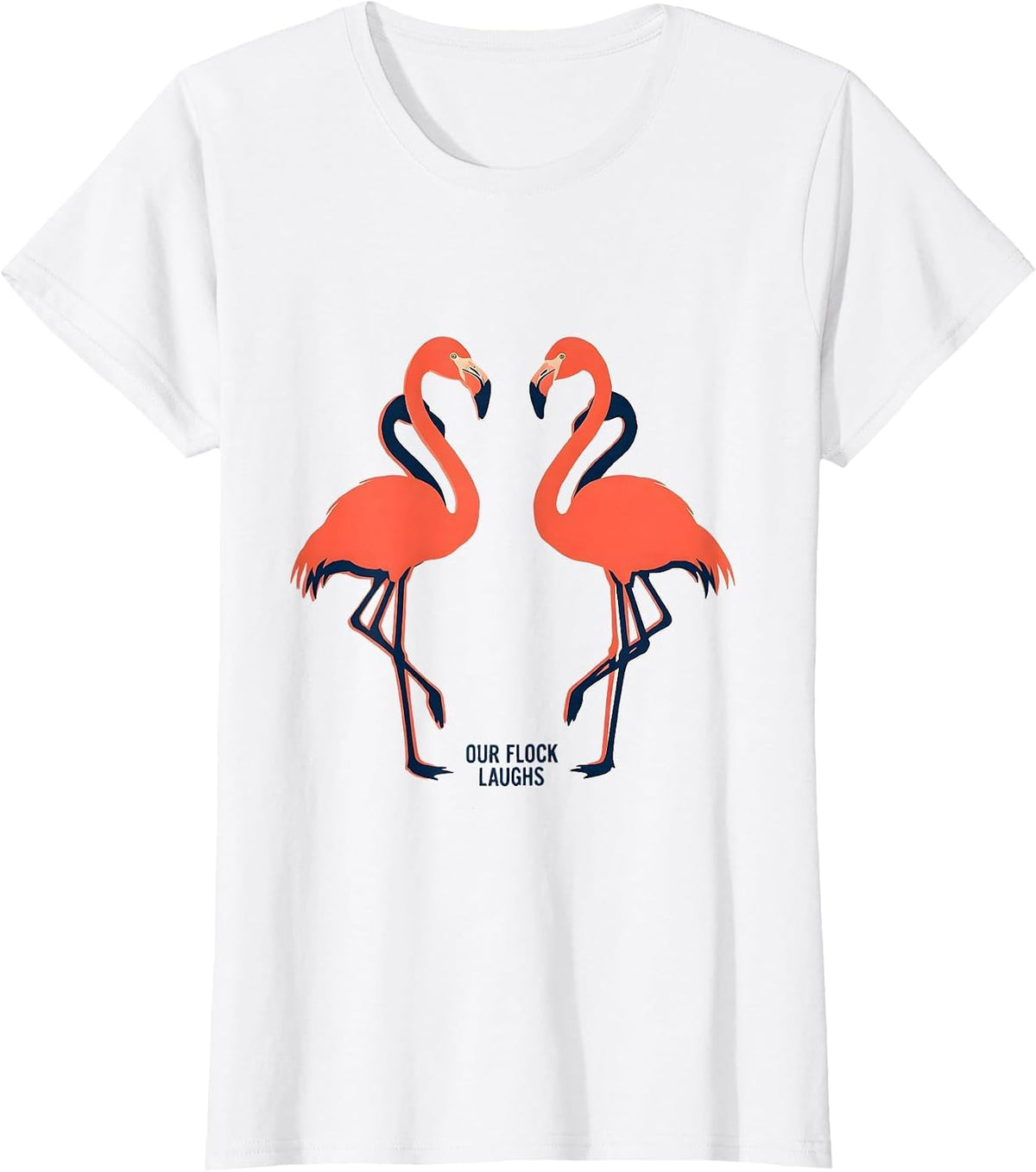 Women's Our Flock Laughs Funny Flamingo Novelty Family Vacation T-Shirt - White