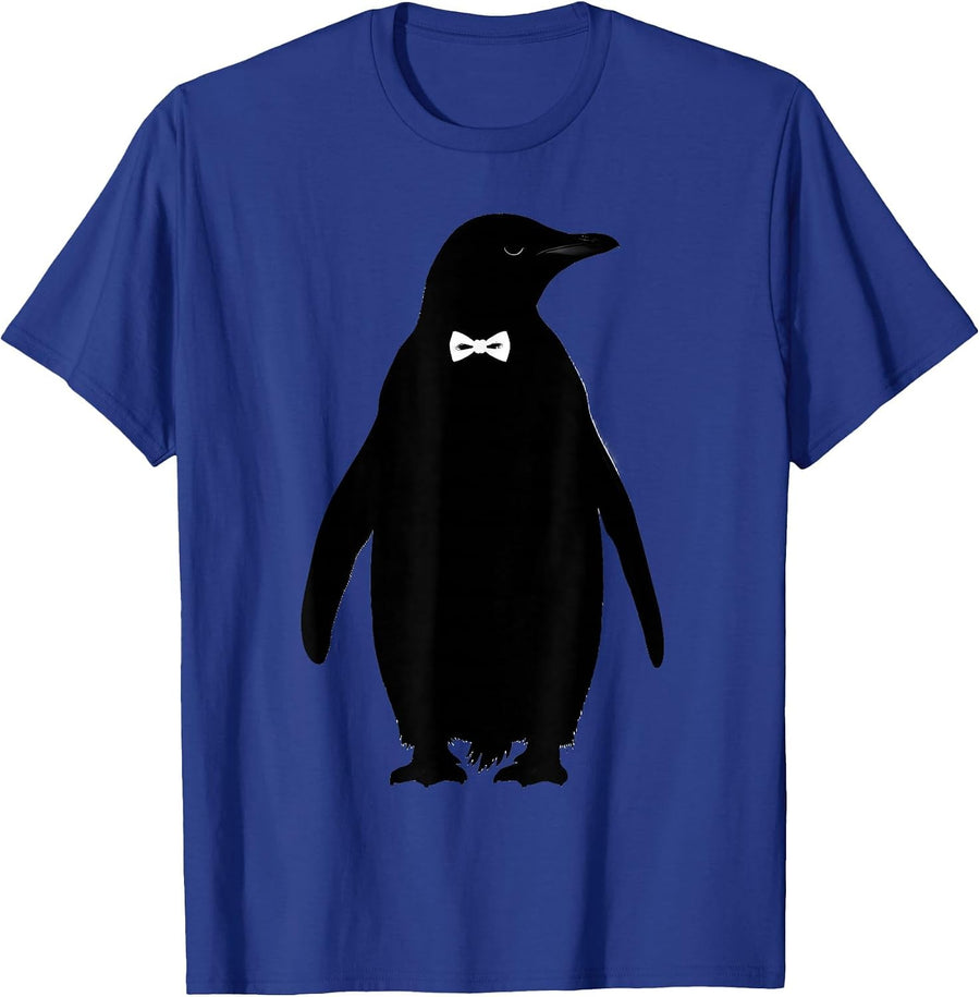 Penguin in Black Tie Tuxedo Jacket Illustration T-Shirt - Royal Blue