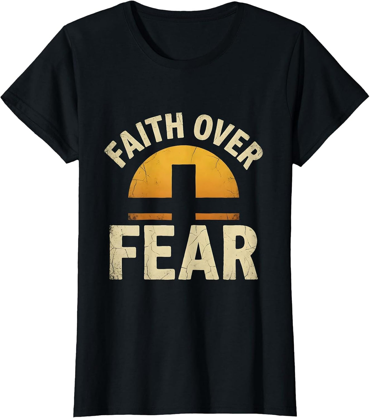 Women's Faith Over Fear Religious Inspirational Design T-Shirt - Black