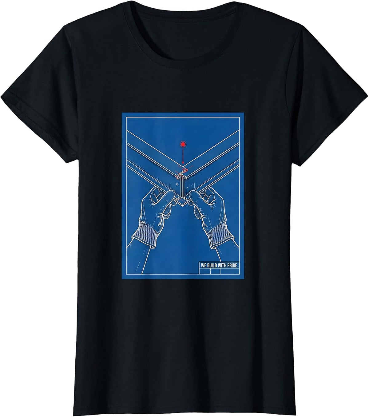 We Build With Pride Technical Blueprint Labor Day Union T-Shirt - Black