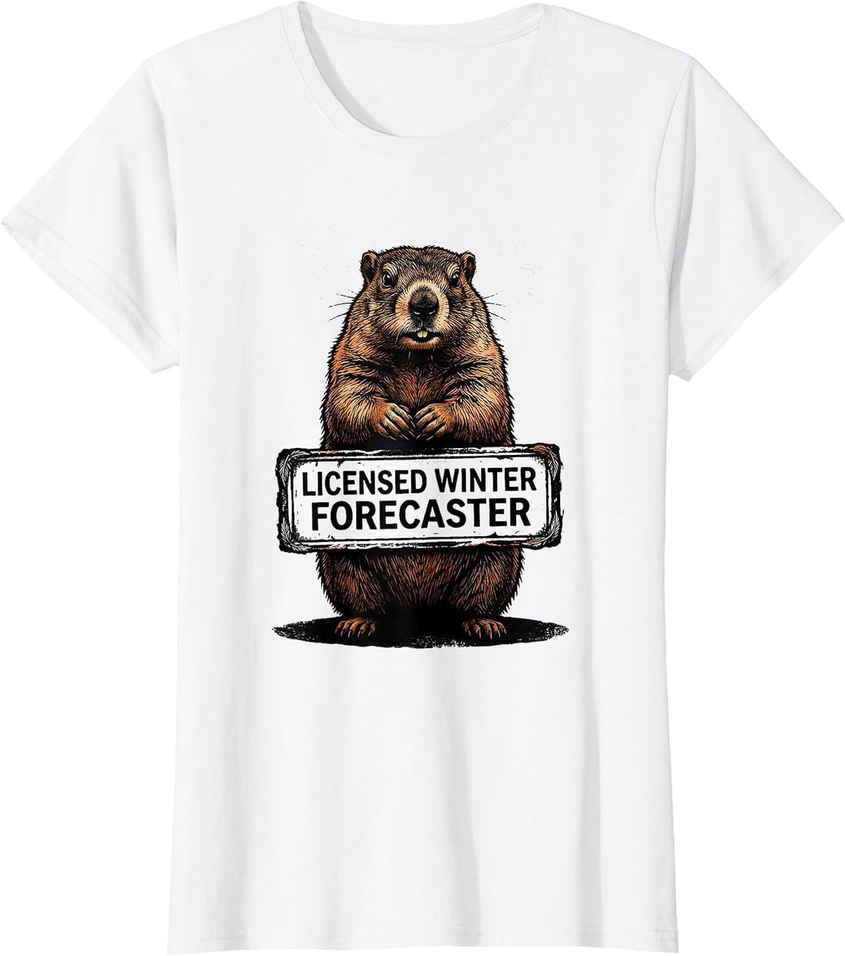 Women's Licensed Winter Forecaster Funny Woodchuck Groundhog Day T-Shirt - White