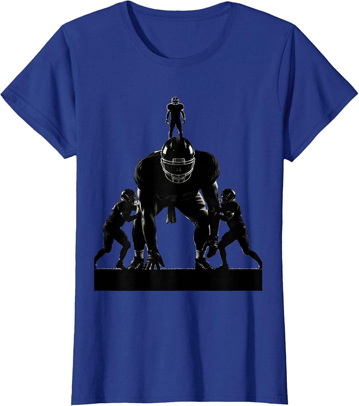 Women's Lineman Silhouette Football Fan Humor Casual Wear T-Shirt - Royal Blue