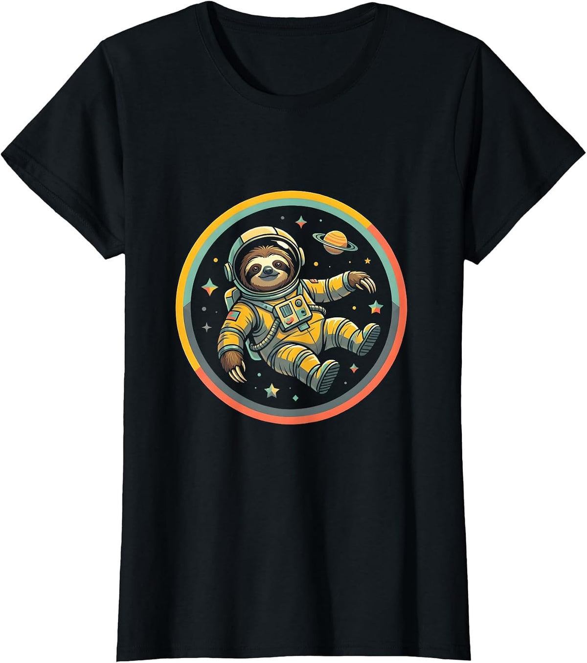 Women's Sloth Astronaut Floating in Zero Gravity T-Shirt - Black