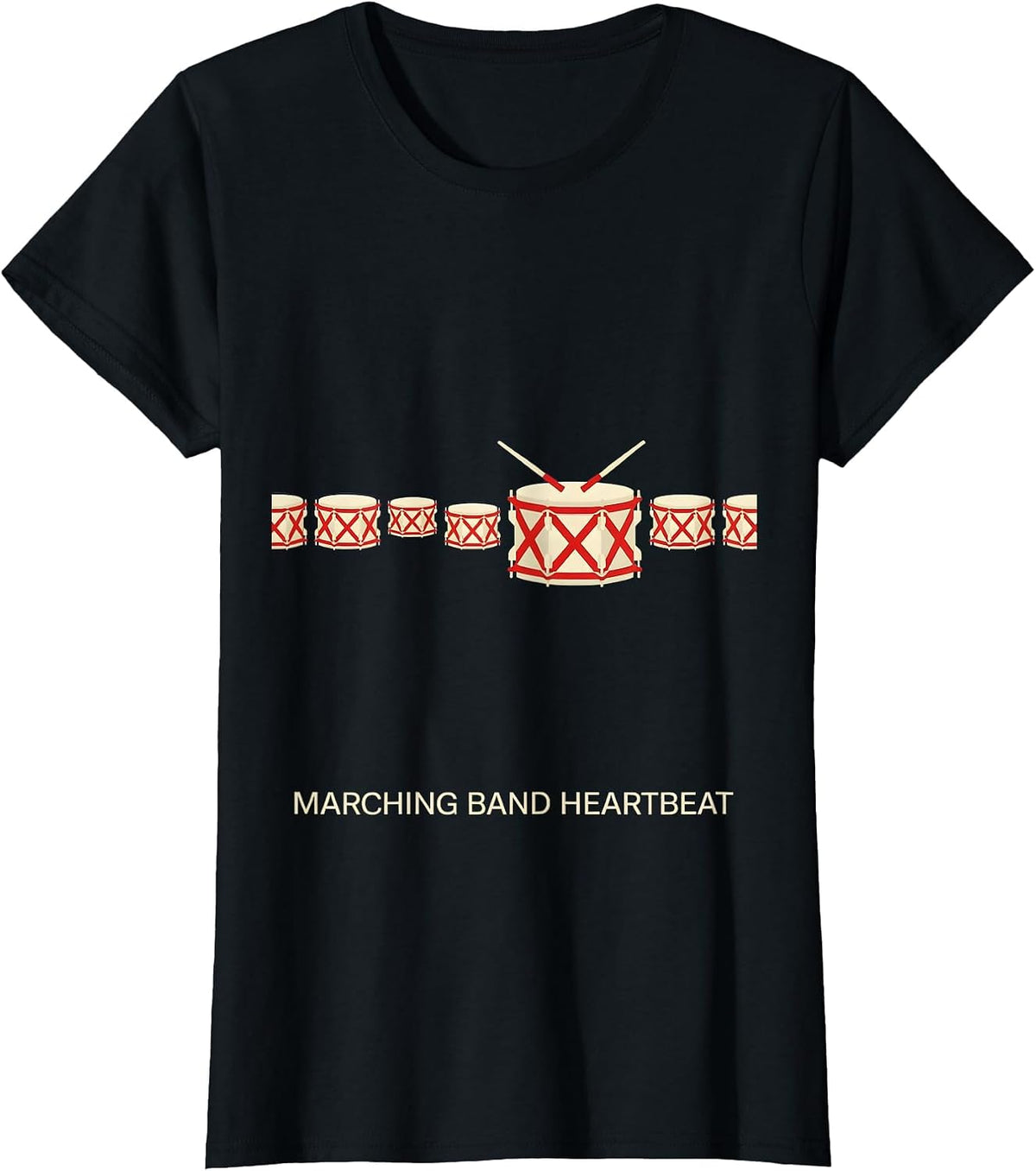 Marching Band Heartbeat Drum Rhythm Band Enthusiast Gift T-Shirt - Black