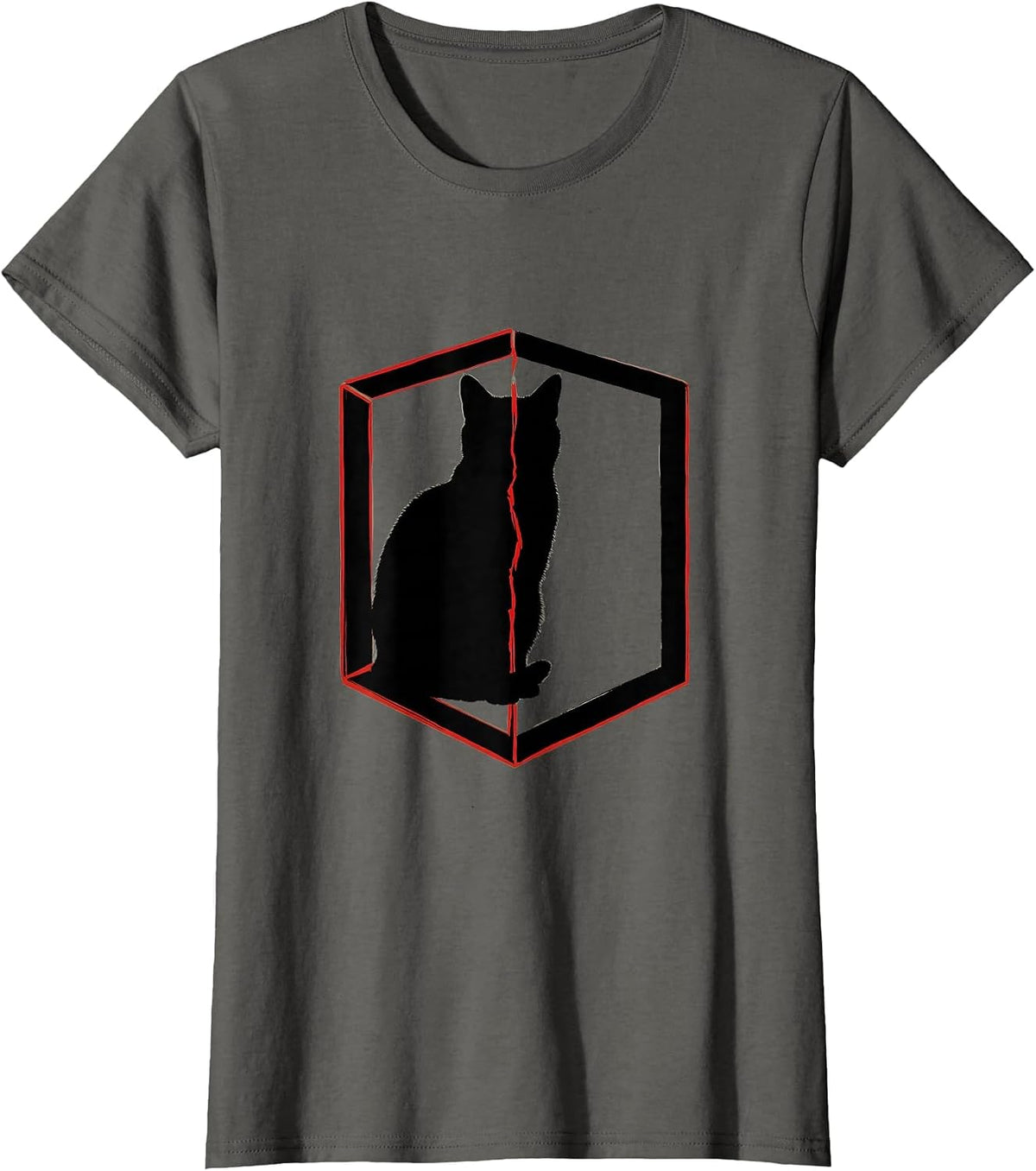 Women's Seated Cat Quantum Physics Humor Minimalist T-Shirt - Asphalt Grey