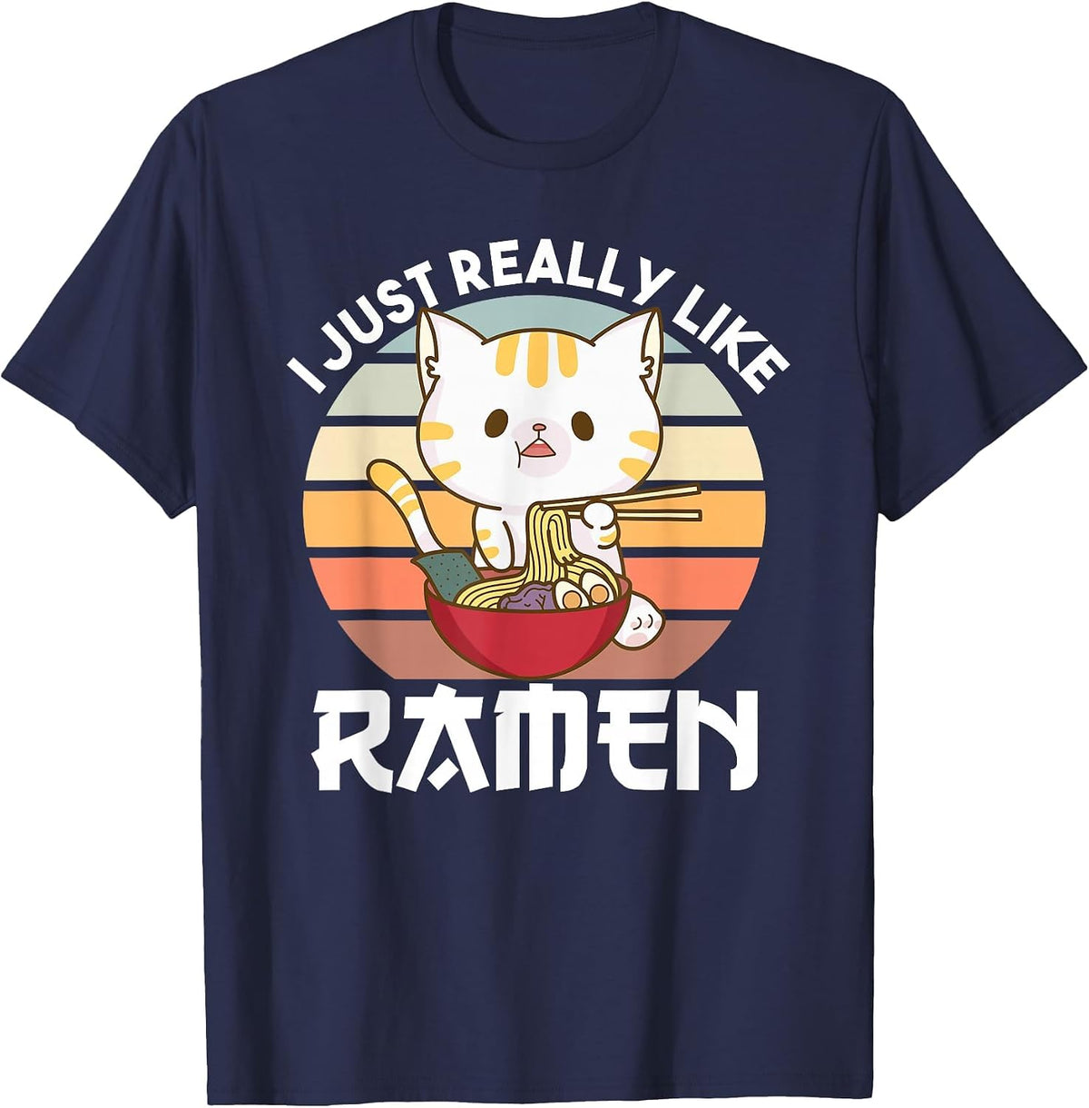 I just Really Like Ramen Cute Cat Eats Ramen Noodles T-Shirt - Navy Blue