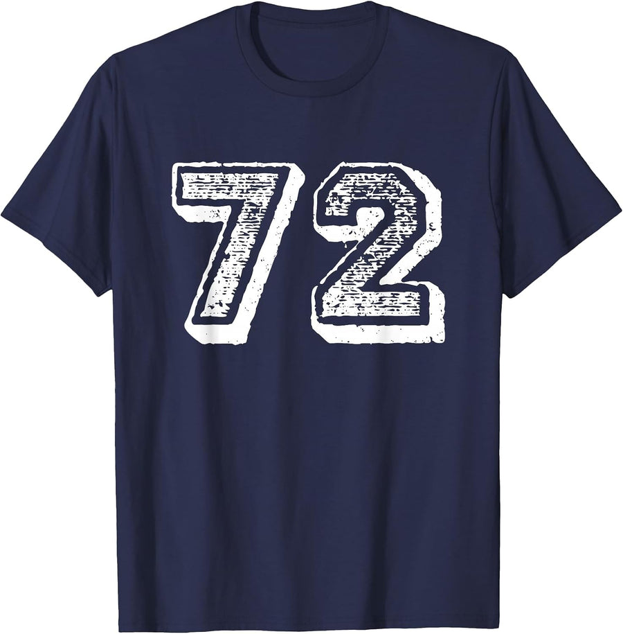 Number 72 Sports Jersey Player #72 Fan Front Print Vintage T-Shirt - Navy Blue