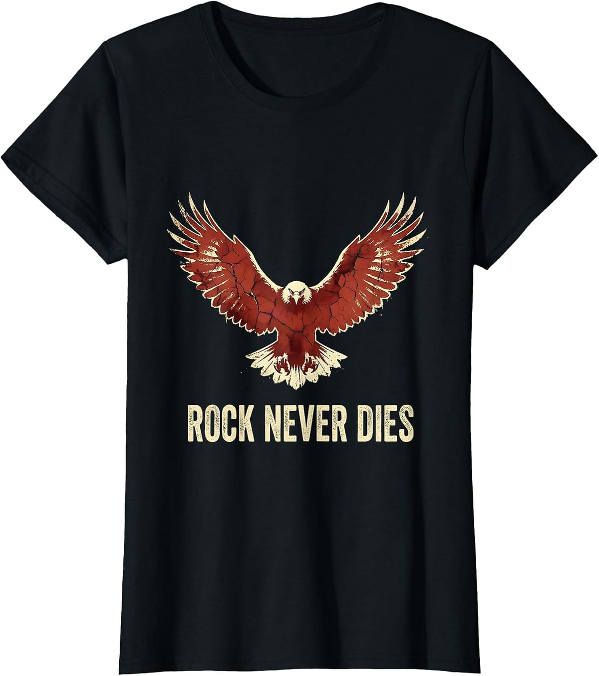 Rock Never Dies Bold Rock and Roll Graphic Design T-Shirt - Black