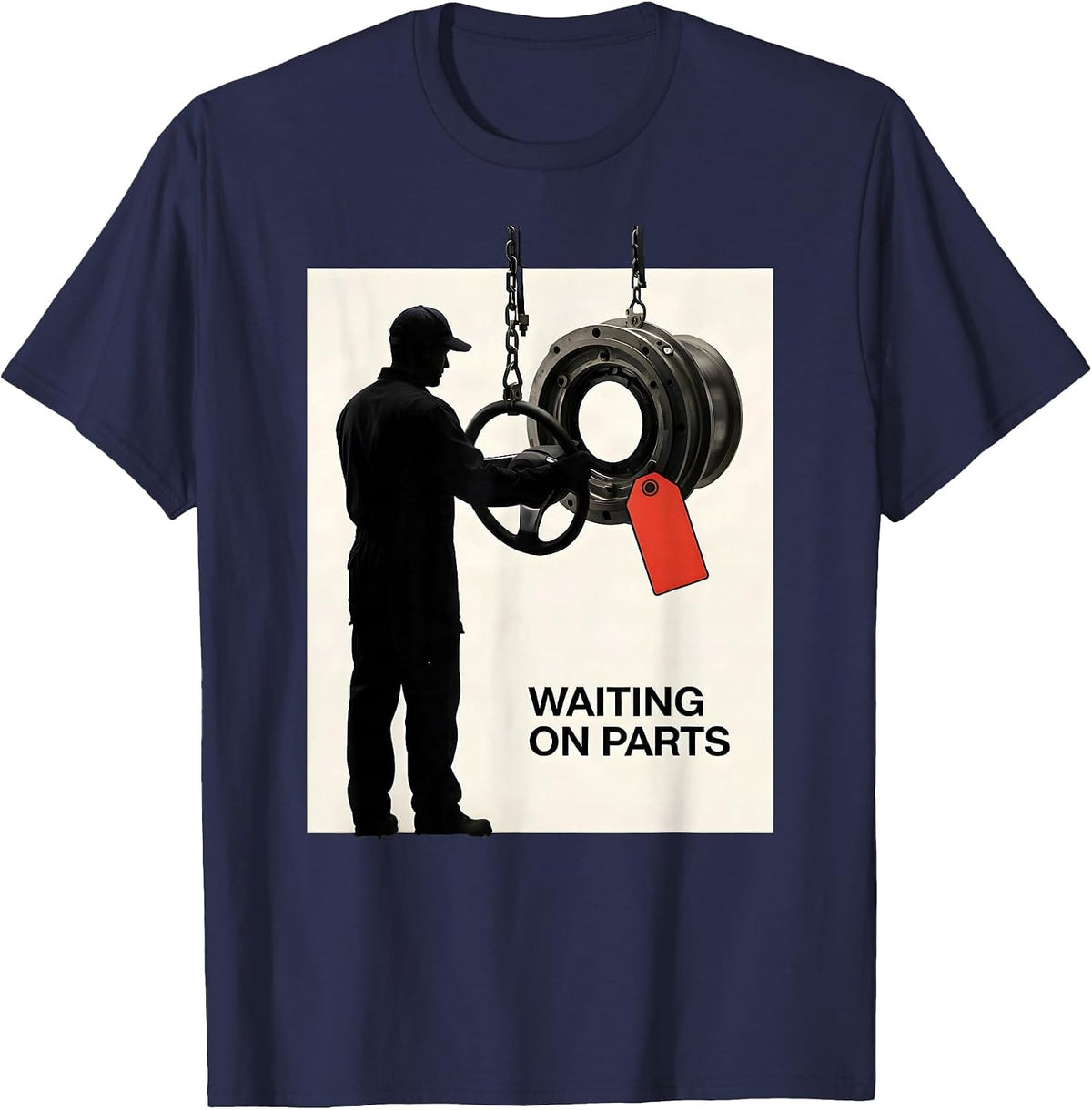 Men's Waiting On Parts Funny Mechanic Auto Repair Technician T-Shirt - Navy Blue