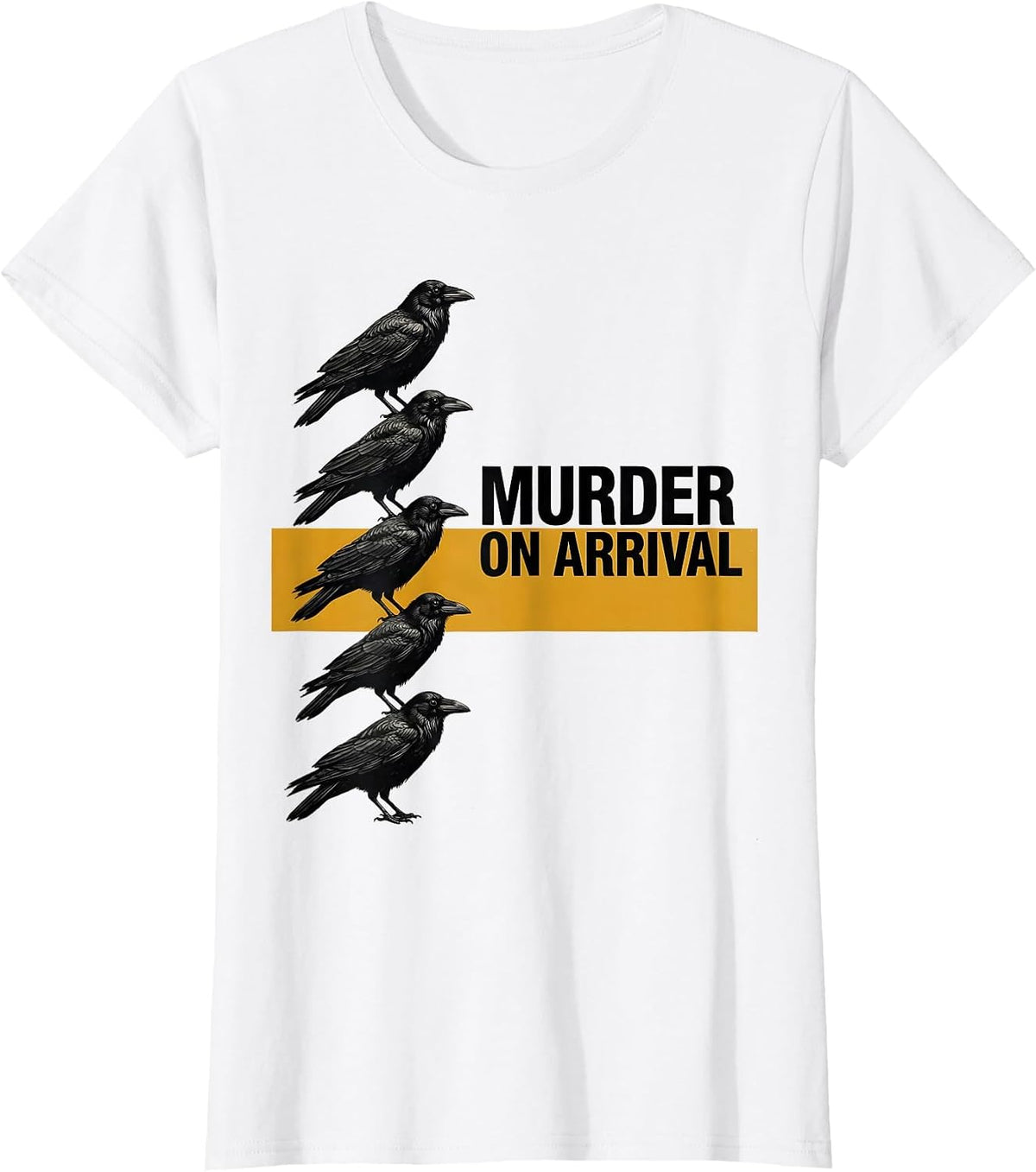 Murder On Arrival Midcentury Modern Crow Pun Bird Lover T-Shirt - White