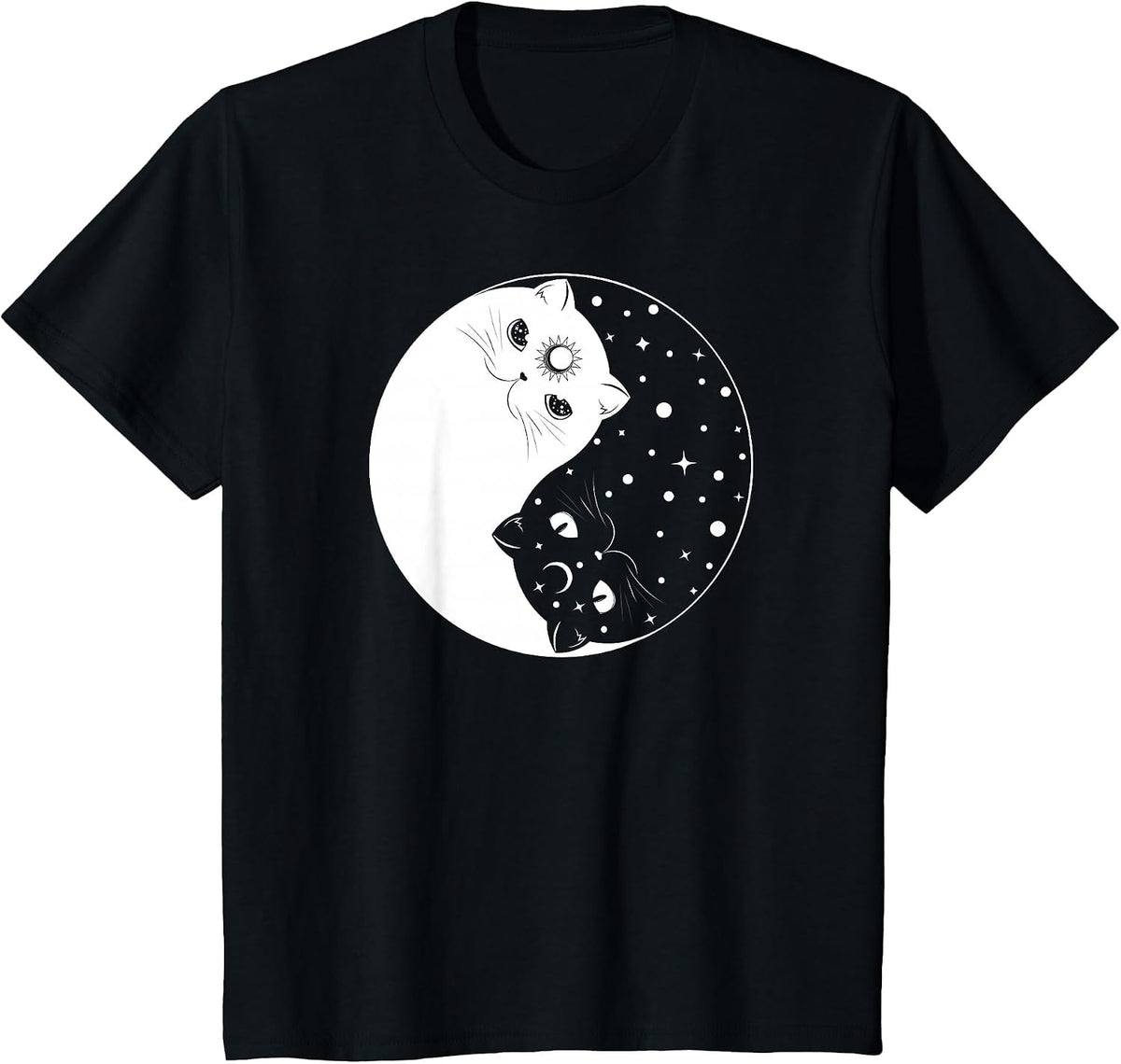 Yin Yang Celestial Cats - Cute Mystical Kittens T-Shirt - Black