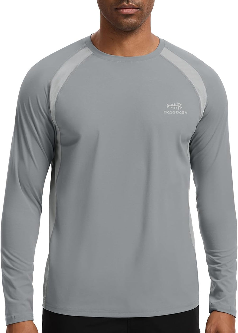 BASSDASH Men's UPF 50+ Wrinkle-Free Fishing Shirt Long Sleeve Casual Tee with Breathable Mesh for Hiking Running SR01M -