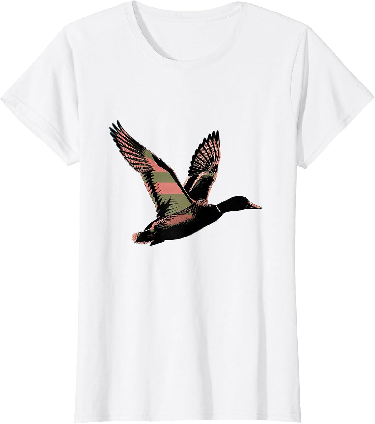 Pink Camo Duck in Flight Over Marsh at Dusk T-Shirt - White