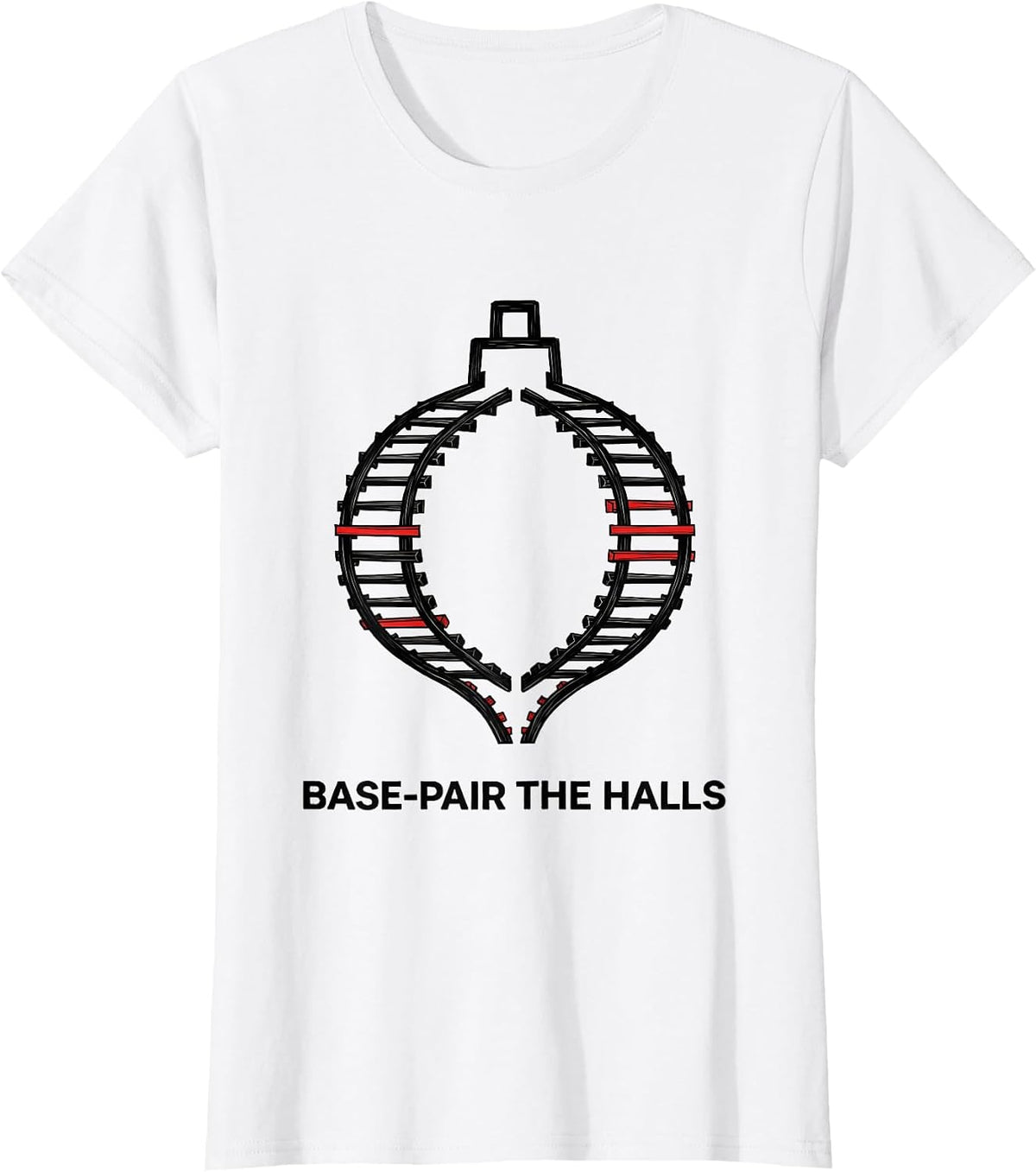 Base-Pair the Halls Funny Science Teacher DNA Helix T-Shirt - White