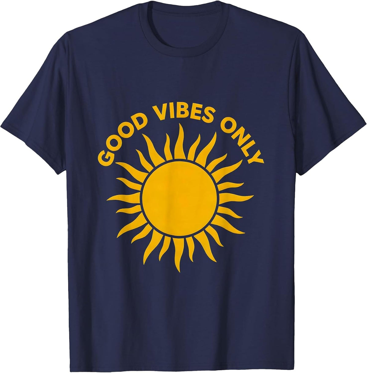 Good Vibes Only Positive Energy Graphic Design T-Shirt - Navy Blue