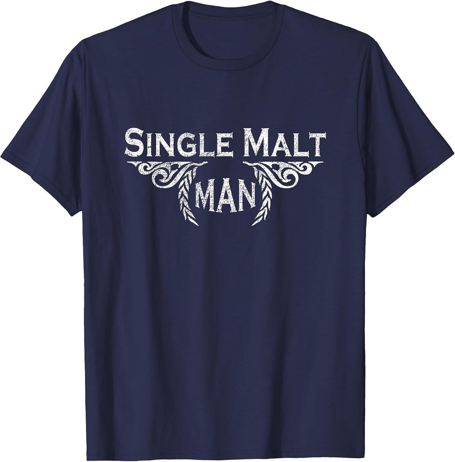 Single Malt Man Grunge T-Shirt for Scotch Drinkers T-Shirt - Navy Blue