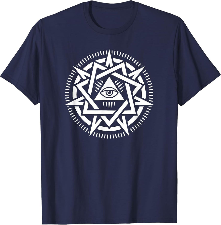 7 Pointed Heptagram Septagram Fairy Star with All Seeing Eye T-Shirt - Navy Blue