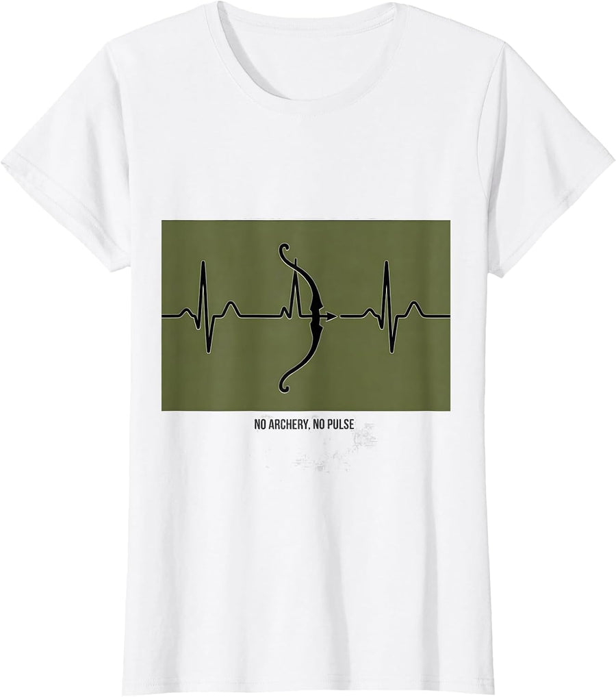 Women's No Archery No Pulse Archery Heartbeat EKG Pulseline T-Shirt - White