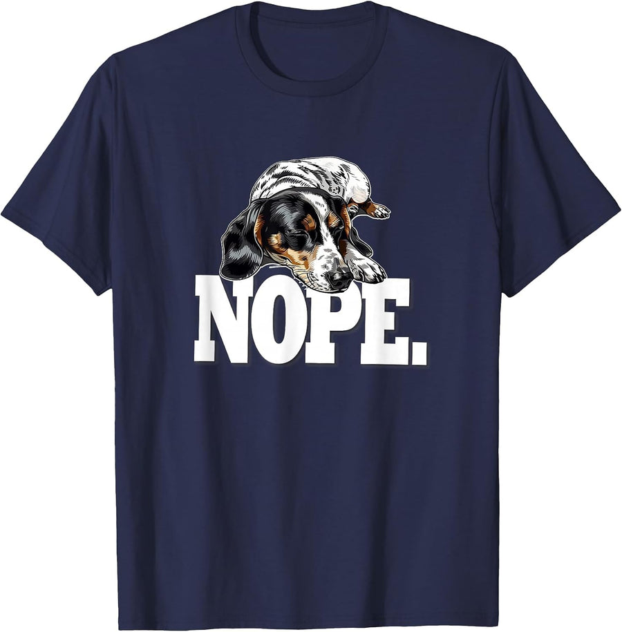 Mens Womens Girls Funny Napping Nope Piebald Dachshund Lover T-Shirt - Navy Blue