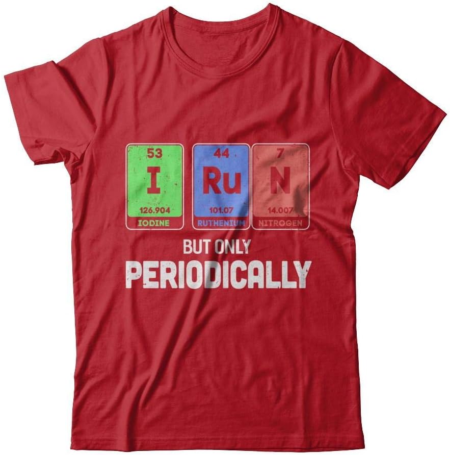 I Run But Only Periodically Periodic Table Chemistry Teacher Shirt Short Sleeve Tee - Red