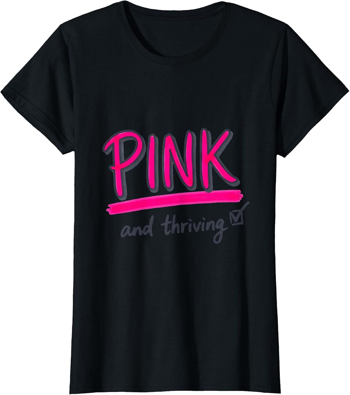 Women's Pink and Thriving Flamingo Graphic Design T-Shirt - Black