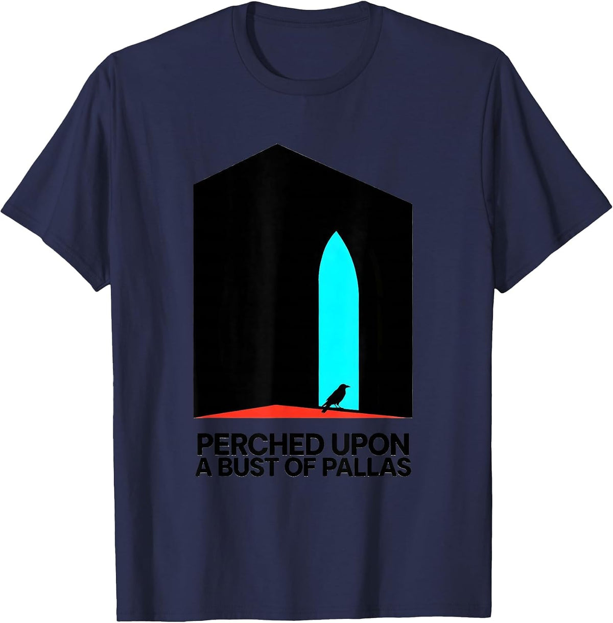 Perched upon a bust of Pallas Gothic Edgar Allan Poe Raven T-Shirt - Navy Blue