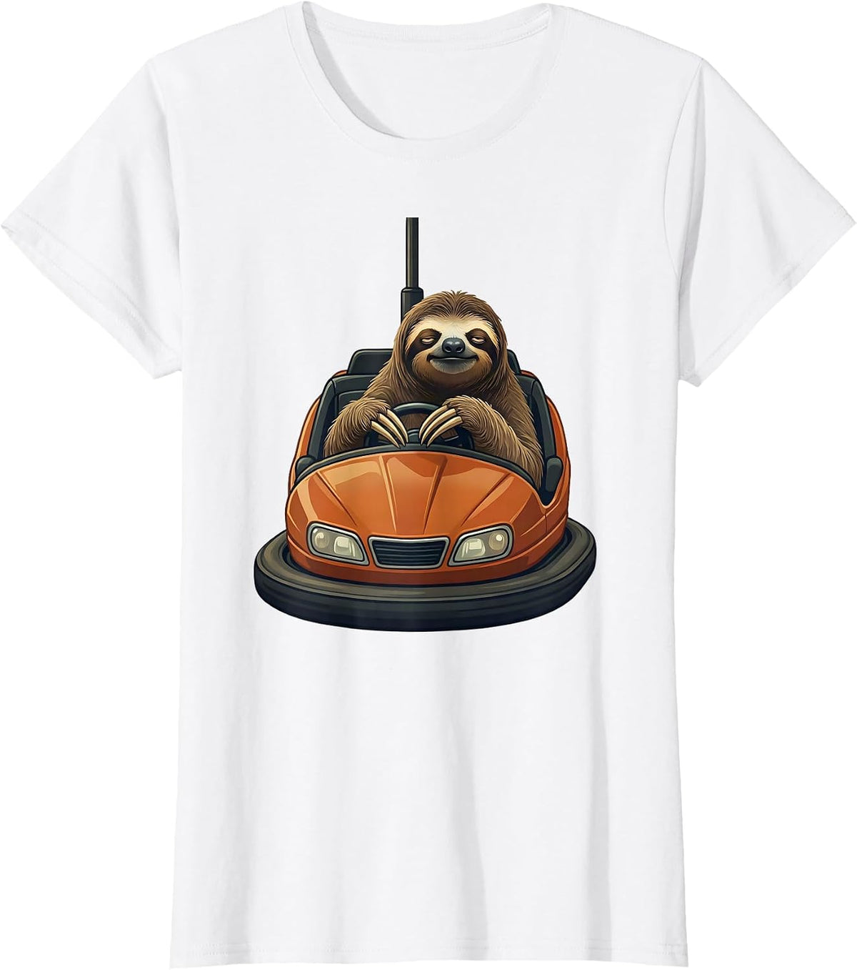 Women's Sleepy Sloth Bumper Car Funny Animal Design T-Shirt - White