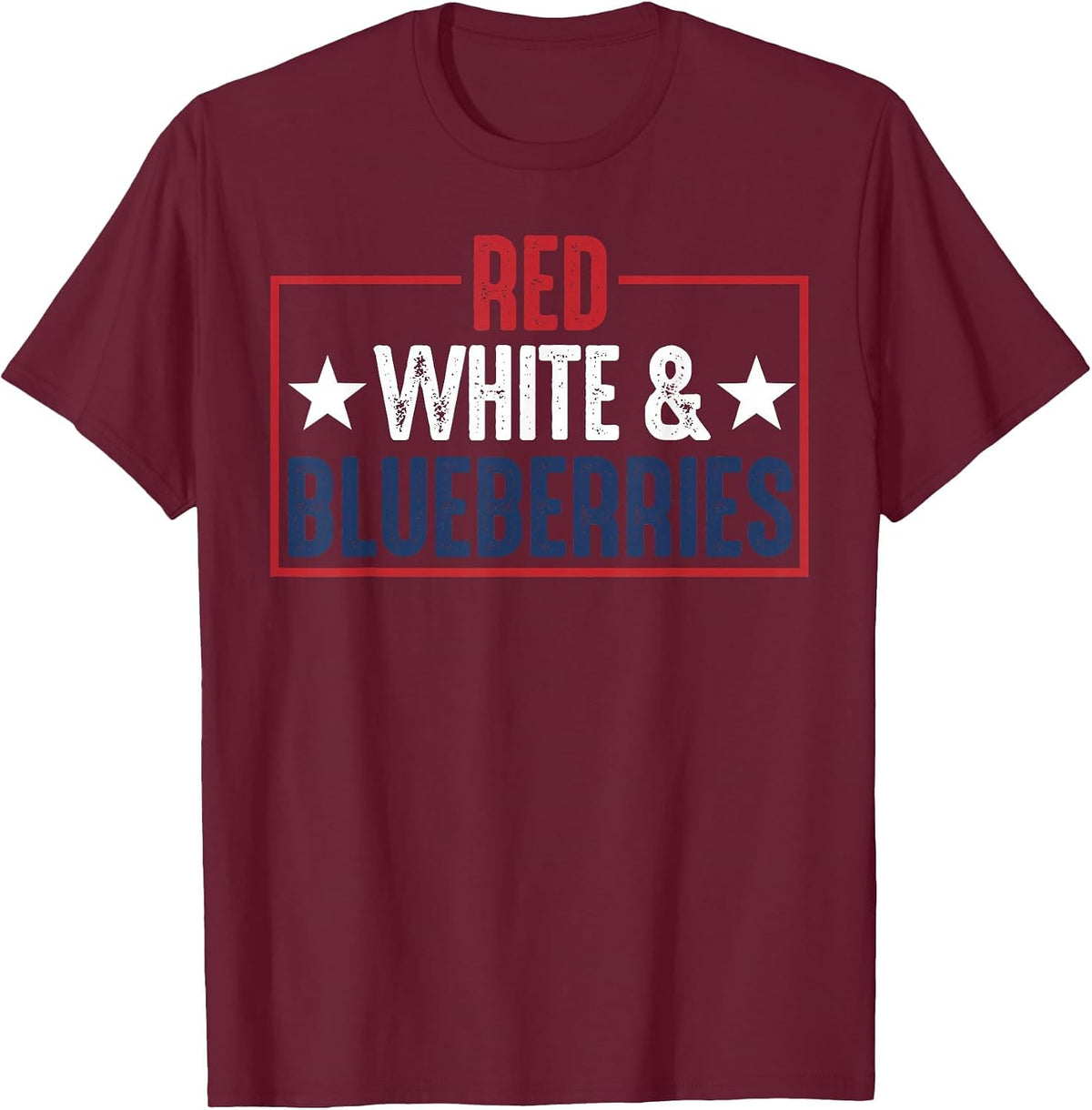Vintage Red, White and Blueberries Graphic T-Shirt - Burgundy