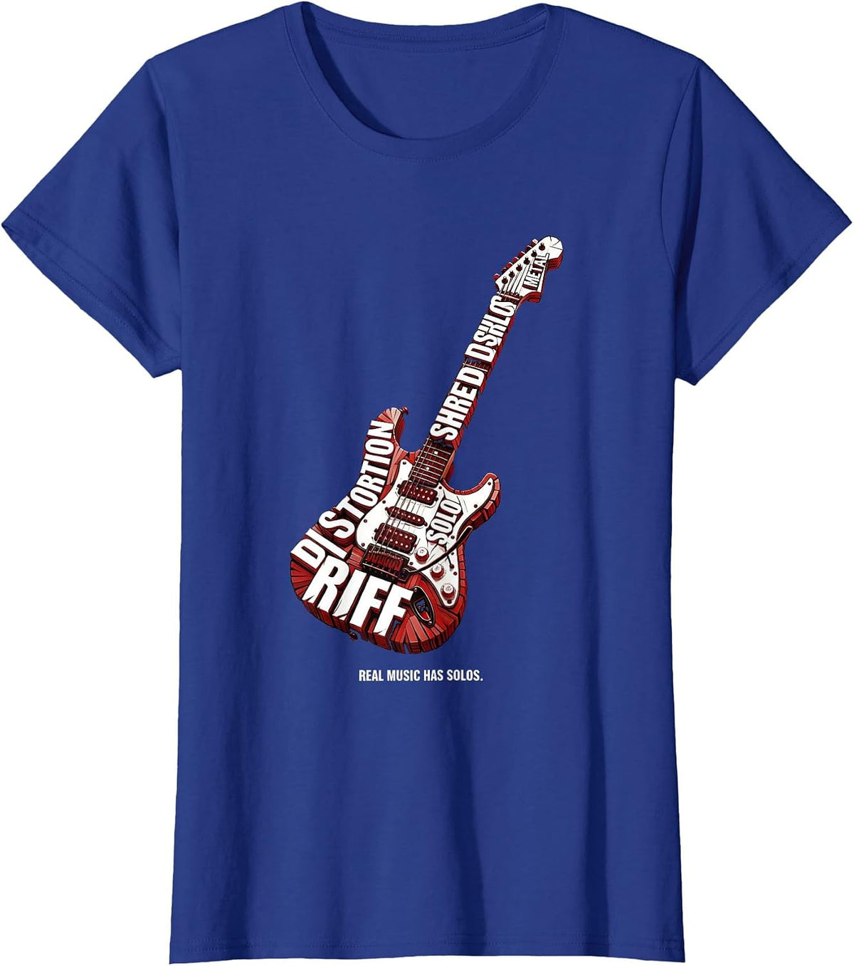 Women's Real Music Has Solos Metal Guitar Design T-Shirt - Royal Blue