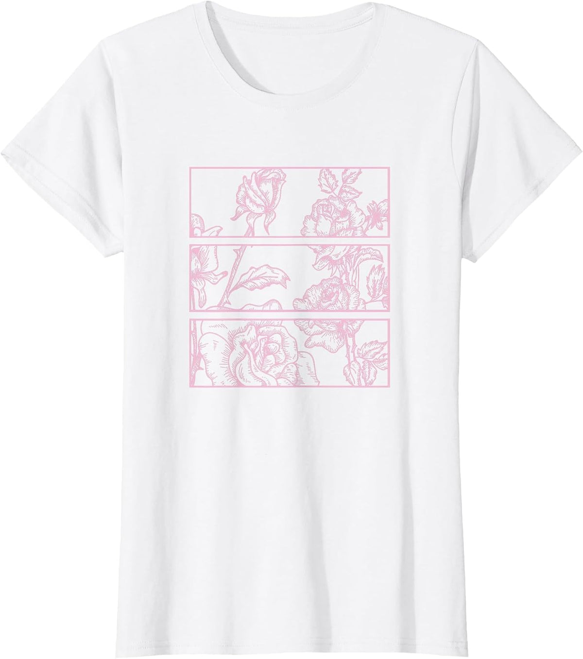 Pink Roses Kawaii Aesthetic Soft Grunge Pastel Goth E-Girl Tees T Shirts - White