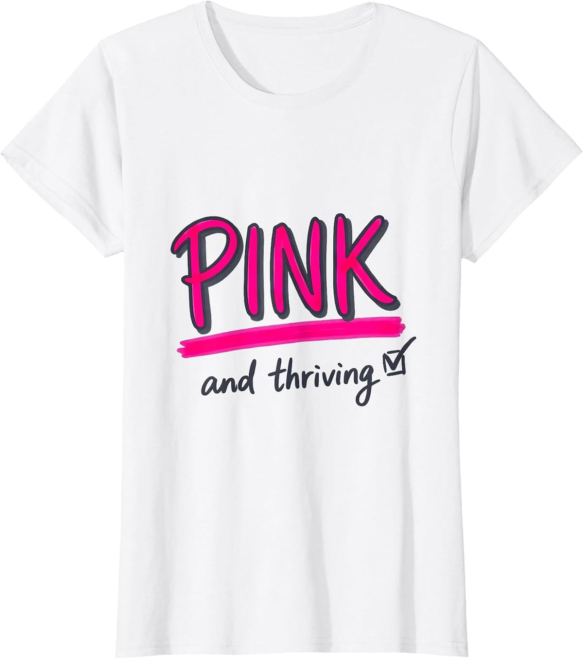 Women's Pink and Thriving Flamingo Graphic Design T-Shirt - White
