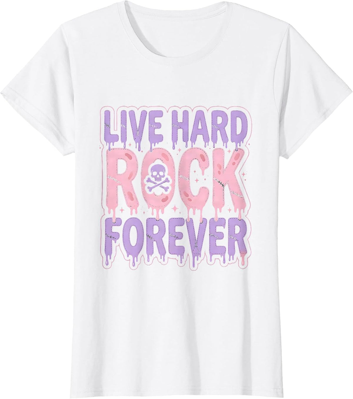 Live Hard Rock Forever Vintage Band Design T-Shirt - White
