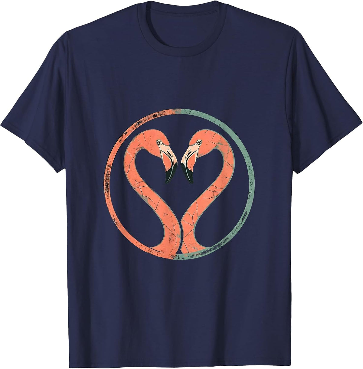 Flamingo Heart Love Romantic Nature Art T-Shirt - Navy Blue