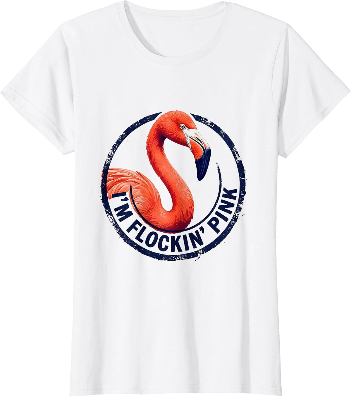 Women's I'm Flockin' Pink Rubber Stamp Flamingo Lover Novelty Humor T-Shirt - White