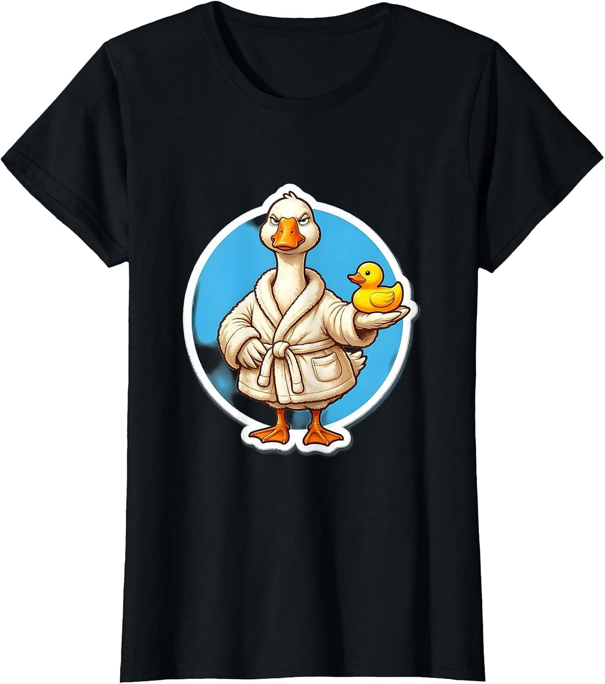Silly Goose in Bathrobe with Rubber Duck T-Shirt - Black